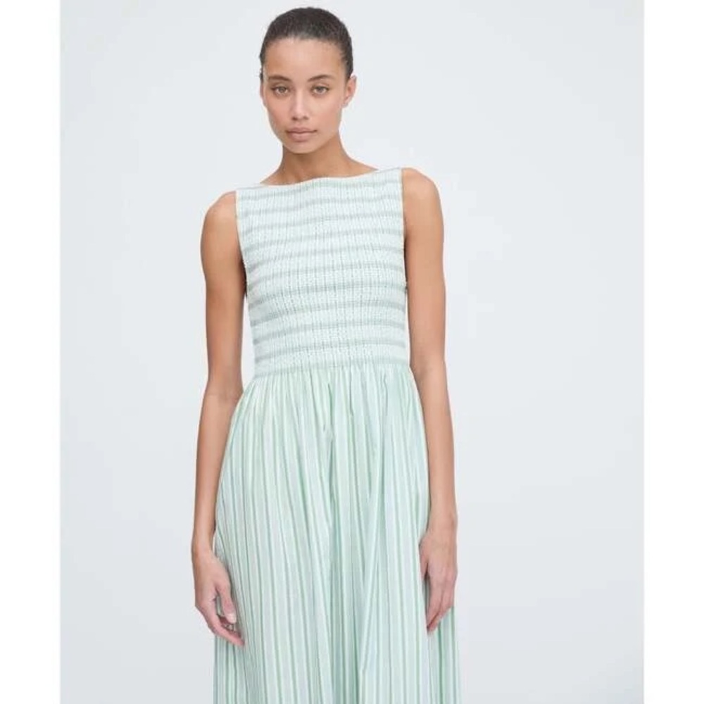 Hill House Cosima Nap Dress Apple Green Stripe Medium